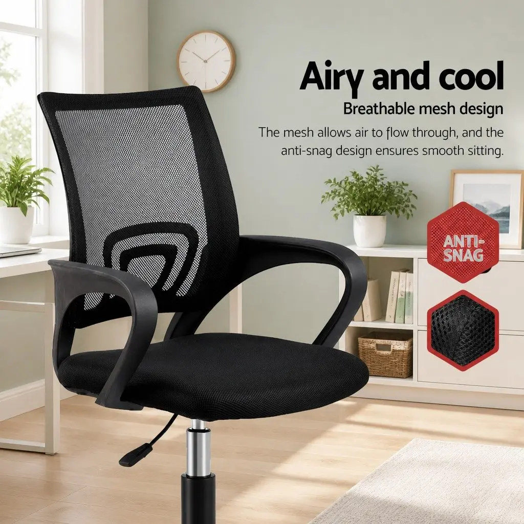 Mesh Office Chair Mid Back Ergonomic Black Breathable with Chrome Base