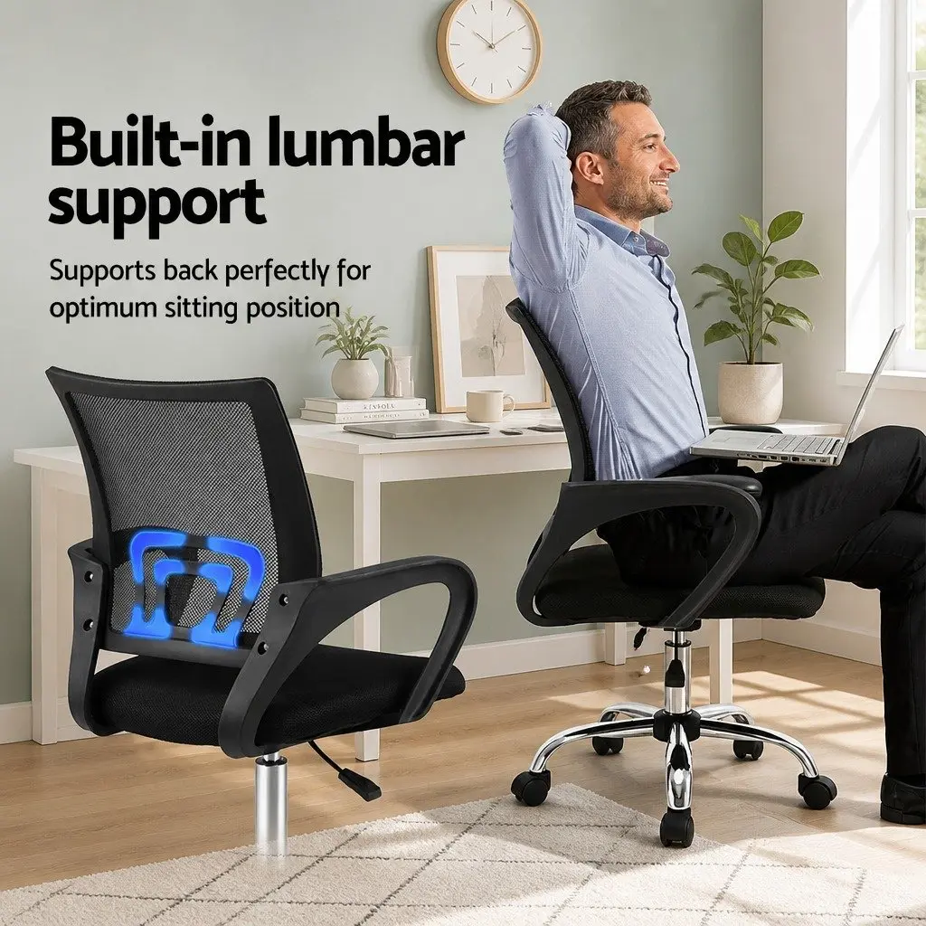 Mesh Office Chair Mid Back Ergonomic Black Breathable with Chrome Base