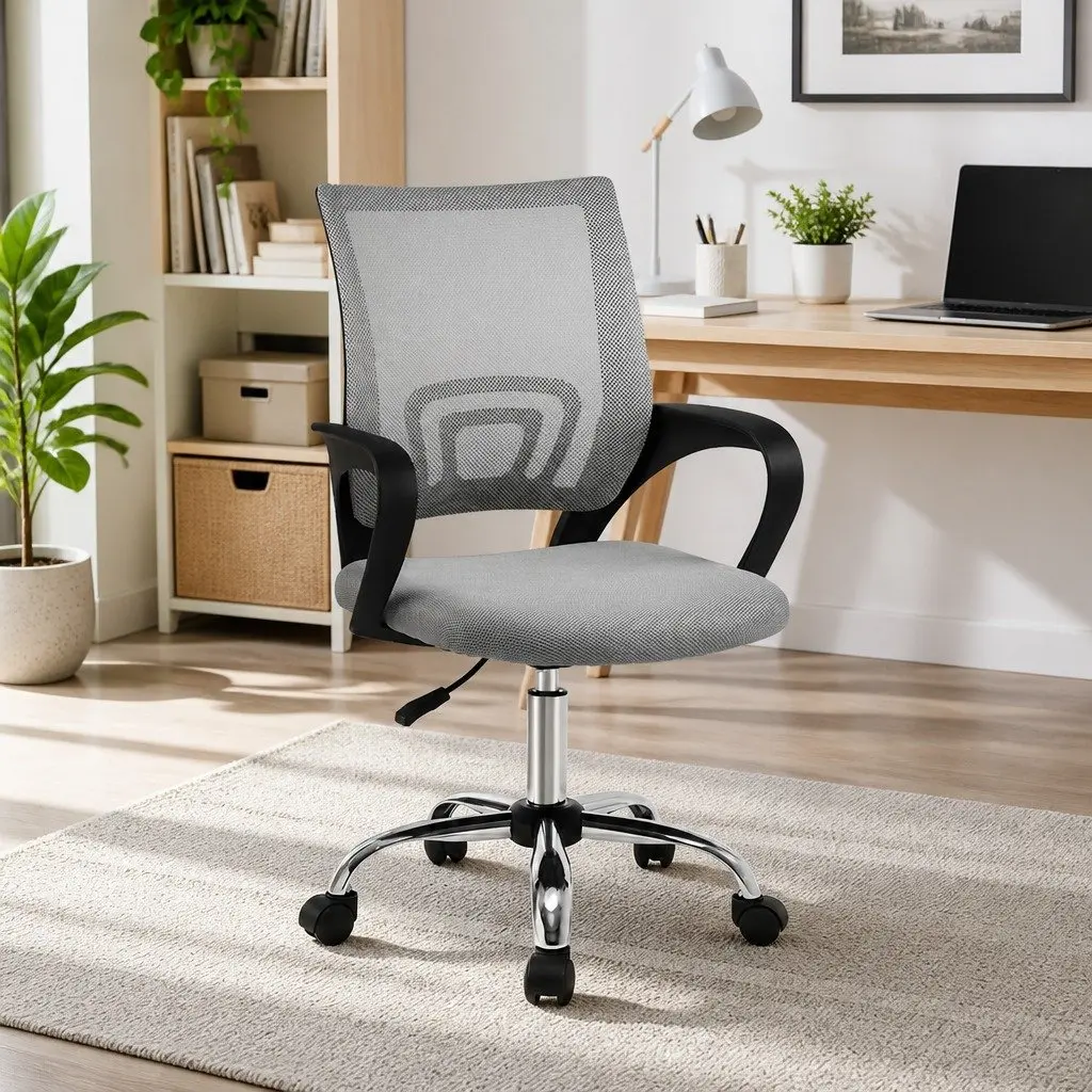 Mesh Office Chair Mid Back Grey Ergonomic Breathable Desk Chair 360 Swivel