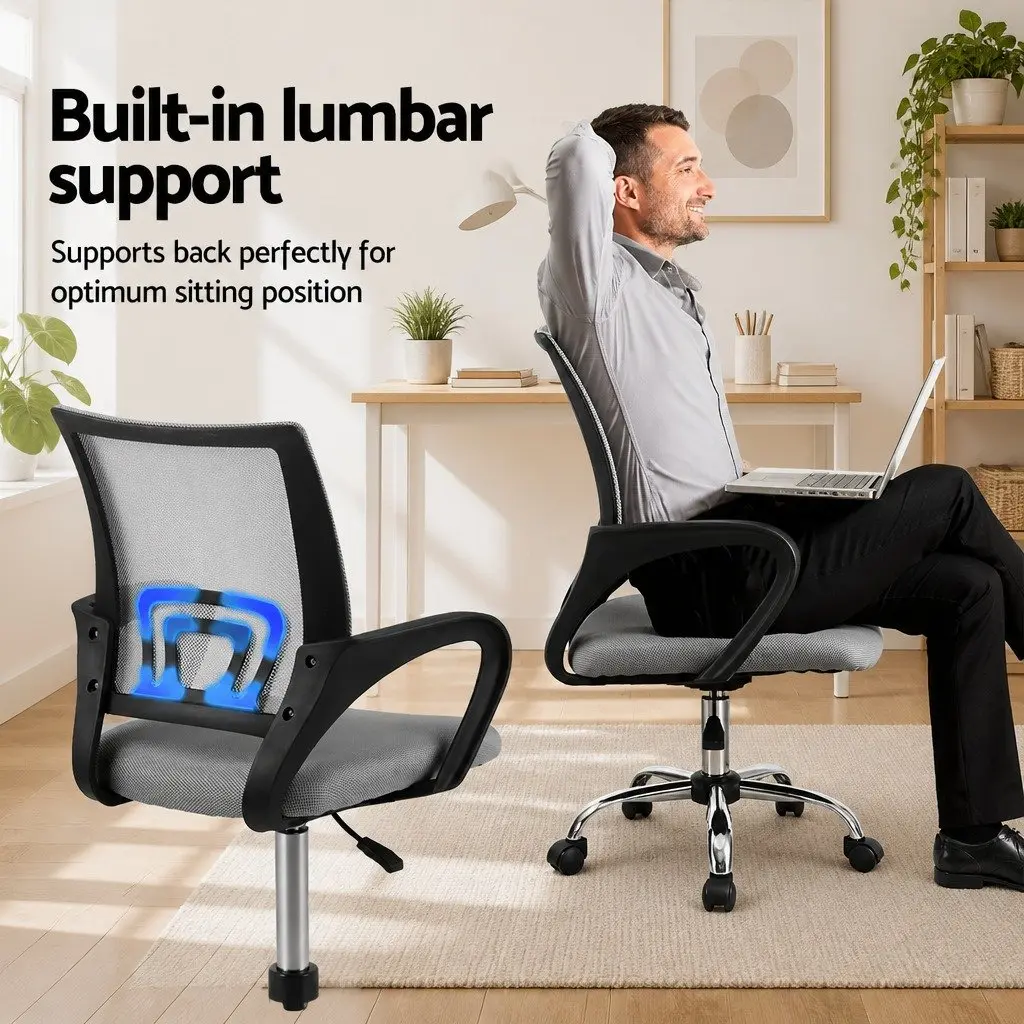 Mesh Office Chair Mid Back Grey Ergonomic Breathable Desk Chair 360 Swivel