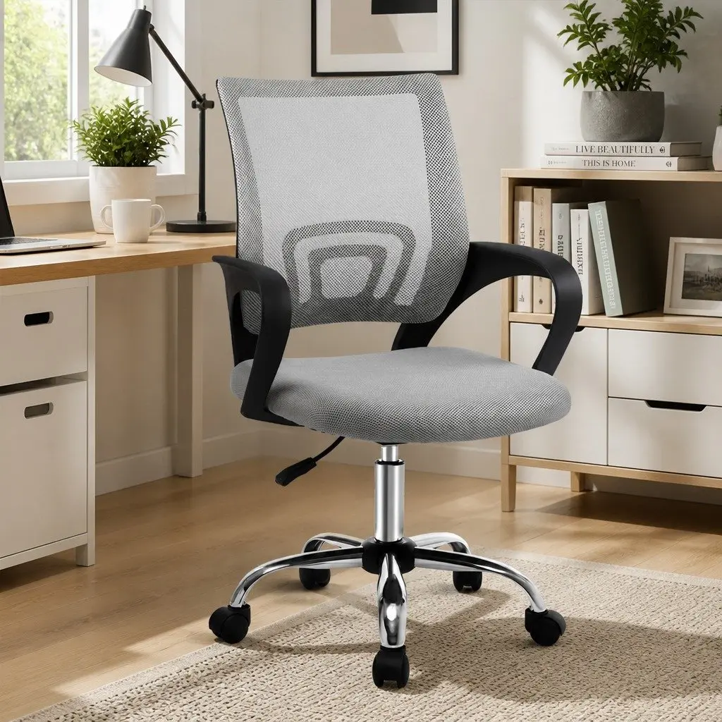 Mesh Office Chair Mid Back Grey Ergonomic Breathable Desk Chair 360 Swivel