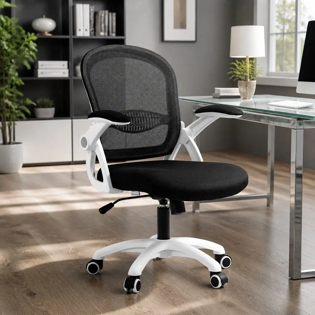 Mesh Office Chair Mid Back Black Adjustable Height Ergonomic Breathable Seat