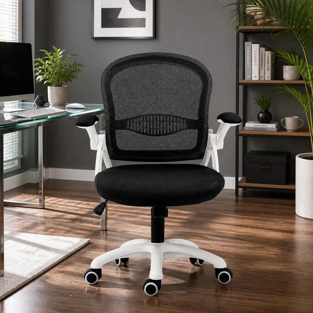 Mesh Office Chair Mid Back Black Adjustable Height Ergonomic Breathable Seat