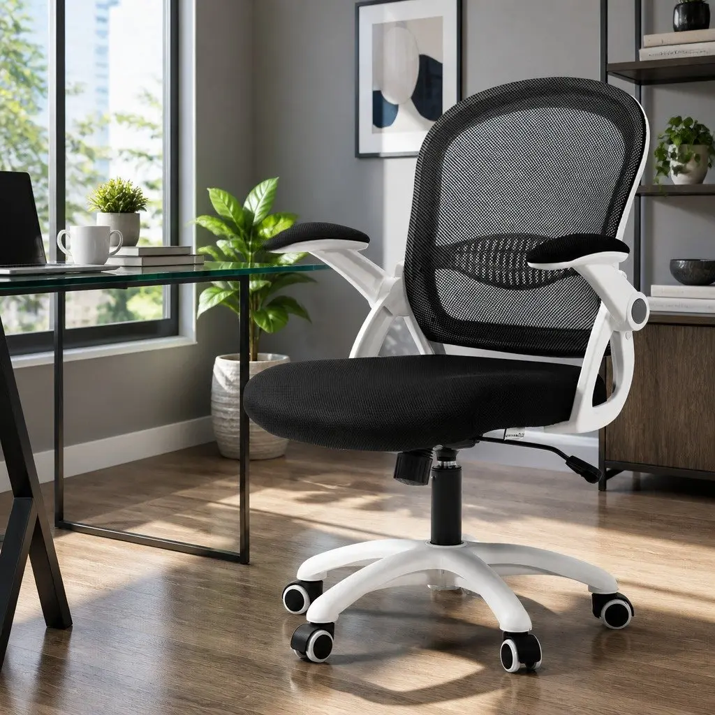 Mesh Office Chair Mid Back Black Adjustable Height Ergonomic Breathable Seat