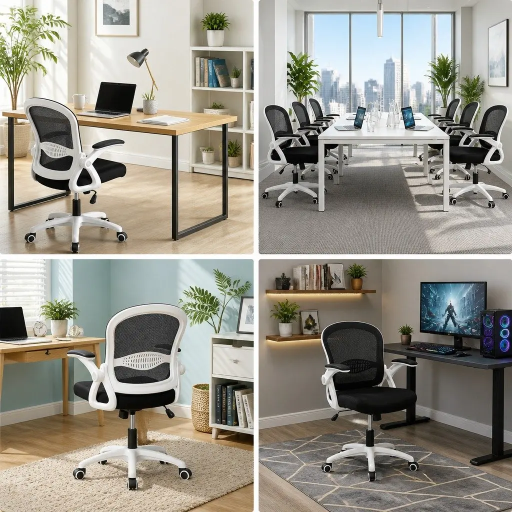 Mesh Office Chair Mid Back Black Adjustable Height Ergonomic Breathable Seat