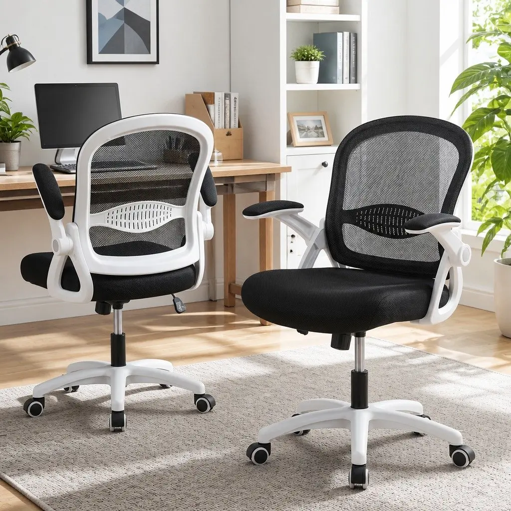 Mesh Office Chair Mid Back Black Adjustable Height Ergonomic Breathable Seat