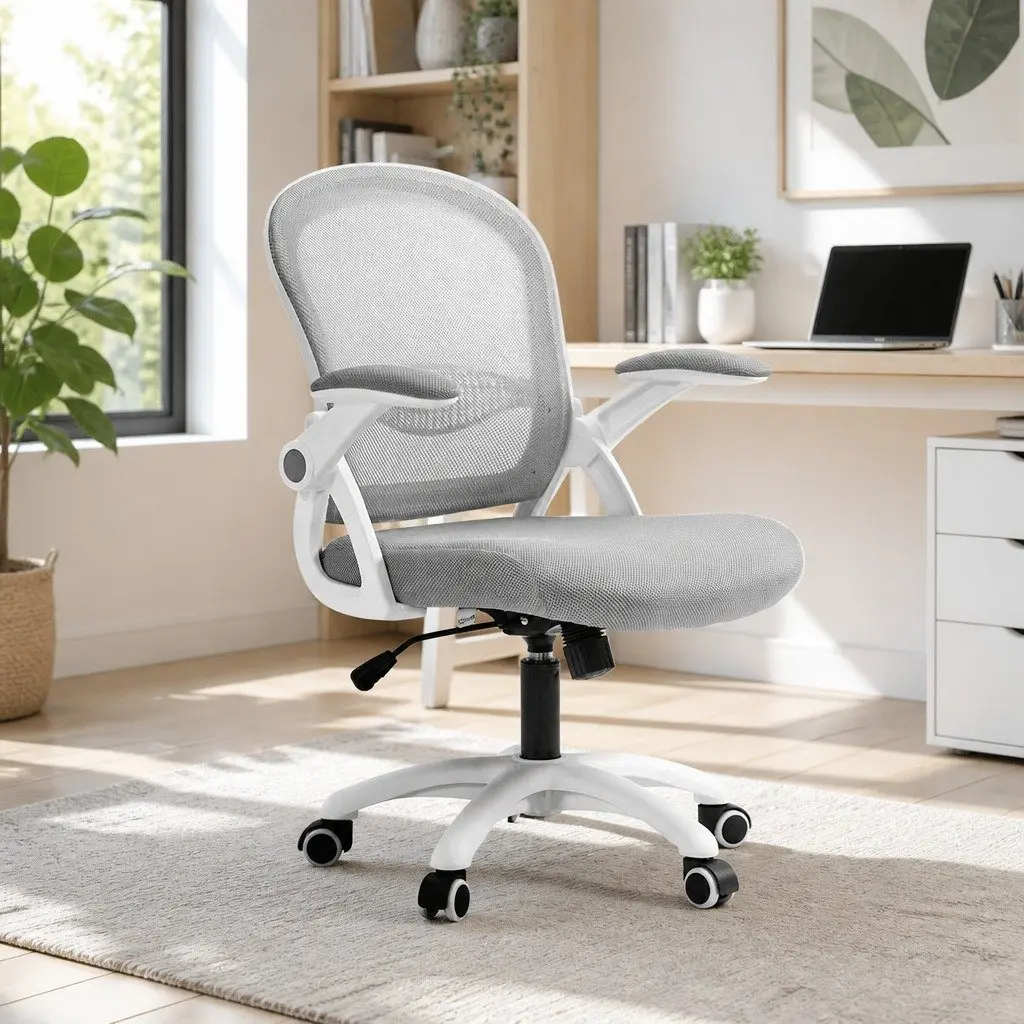 Mid Back Office Chair Grey Mesh Adjustable Height Gas Lift 360 Degree Swivel Tilt