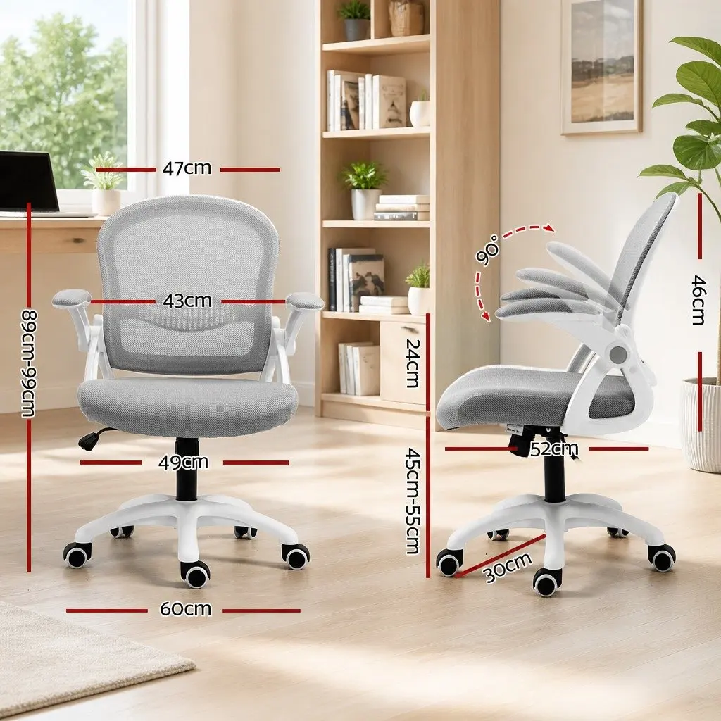 Mid Back Office Chair Grey Mesh Adjustable Height Gas Lift 360 Degree Swivel Tilt