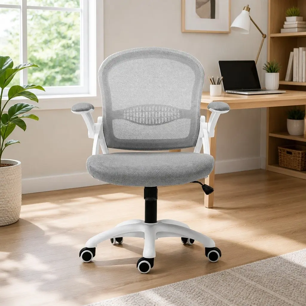 Mid Back Office Chair Grey Mesh Adjustable Height Gas Lift 360 Degree Swivel Tilt