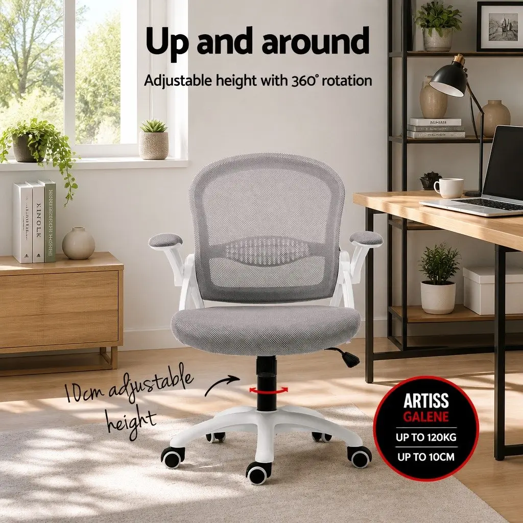 Mid Back Office Chair Grey Mesh Adjustable Height Gas Lift 360 Degree Swivel Tilt