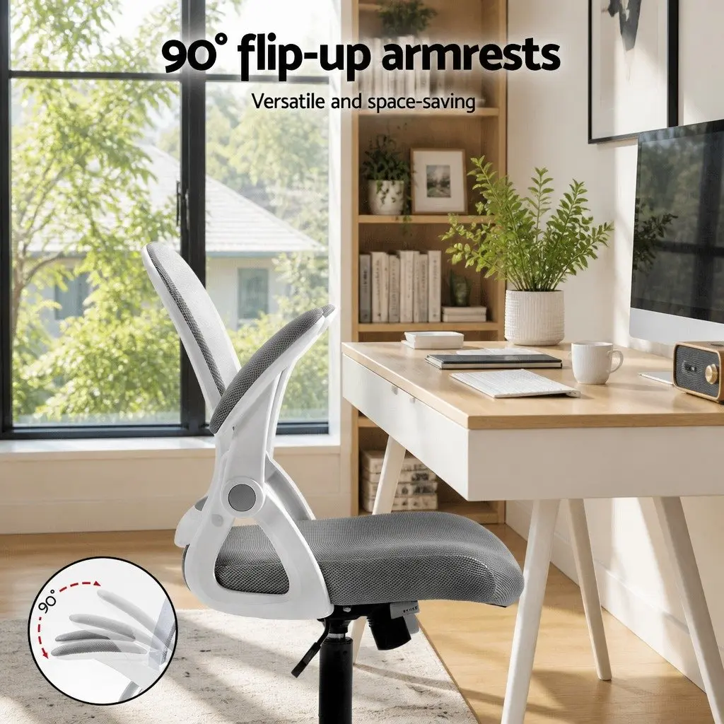 Mid Back Office Chair Grey Mesh Adjustable Height Gas Lift 360 Degree Swivel Tilt