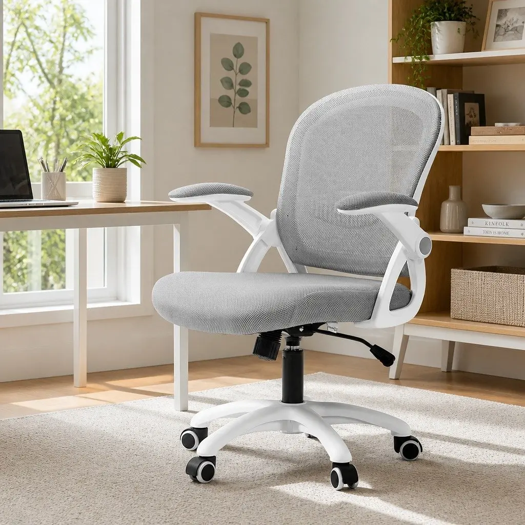 Mid Back Office Chair Grey Mesh Adjustable Height Gas Lift 360 Degree Swivel Tilt