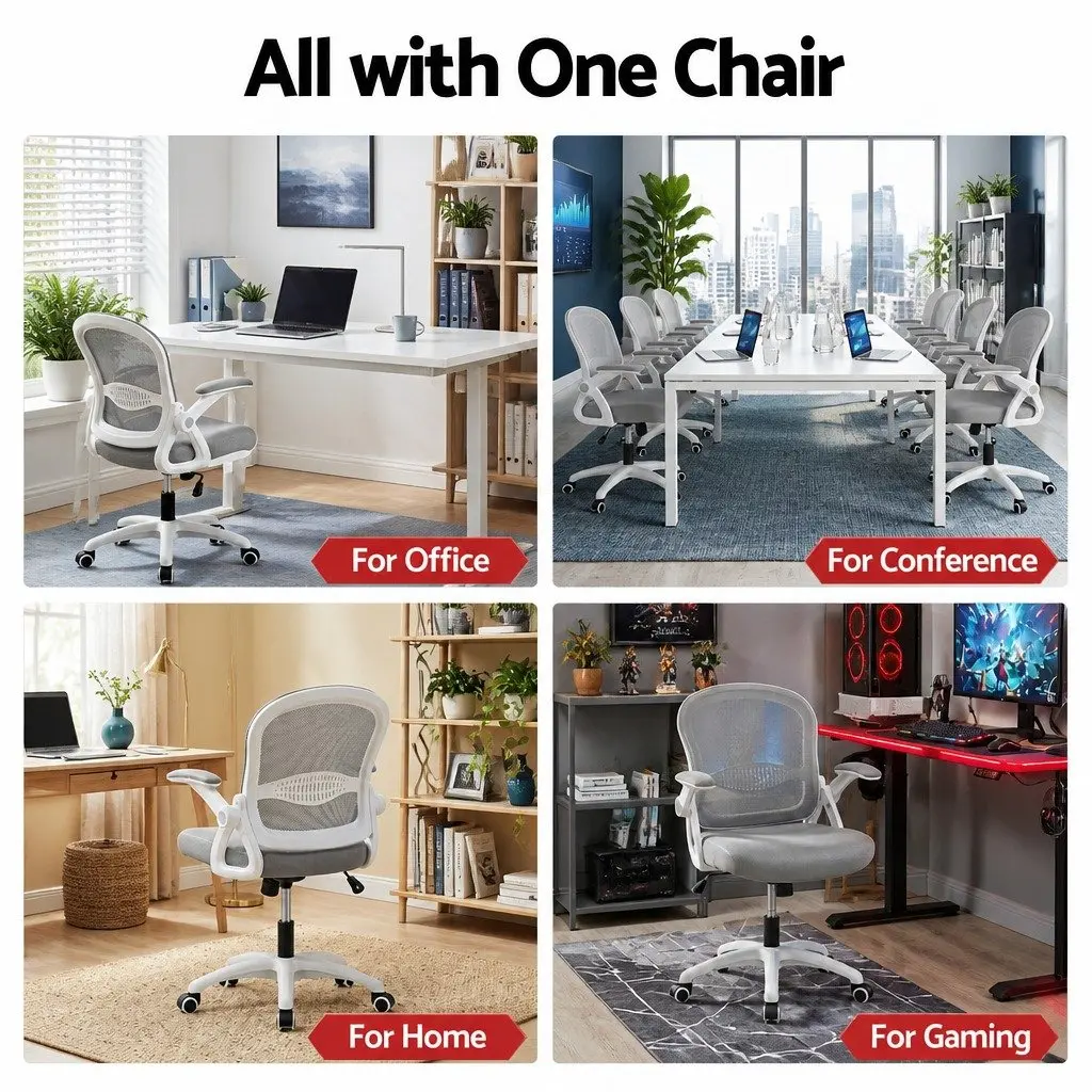 Mid Back Office Chair Grey Mesh Adjustable Height Gas Lift 360 Degree Swivel Tilt