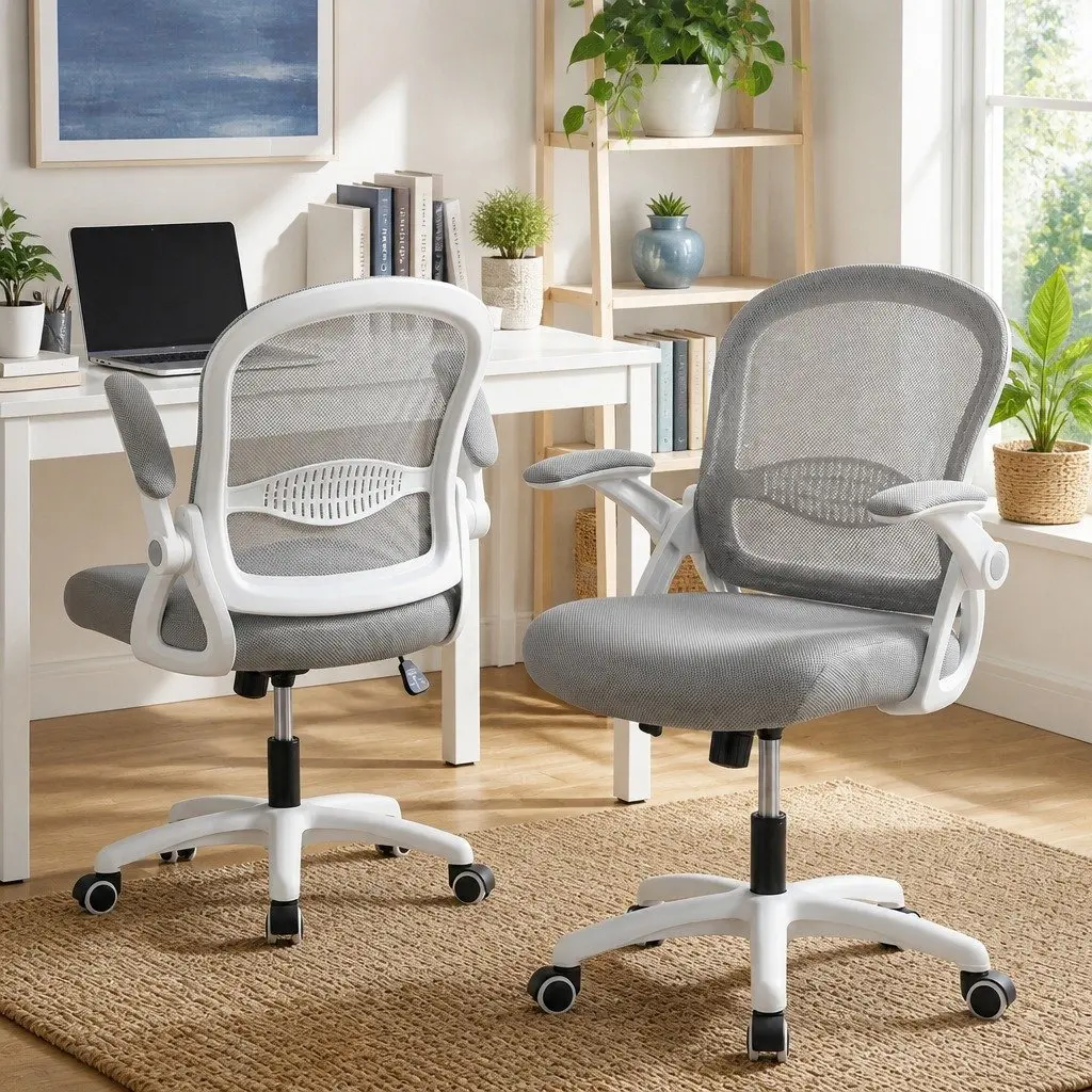 Mid Back Office Chair Grey Mesh Adjustable Height Gas Lift 360 Degree Swivel Tilt