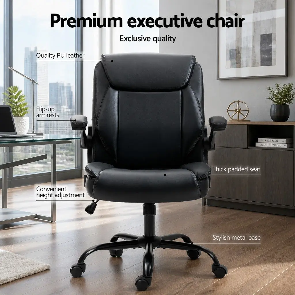 Black Mid Back Executive Office Chair with Adjustable Height
