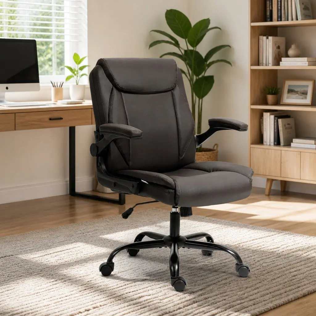 Executive Office Chair Mid Back Brown Swivel Desk Seat Height Adjustable Tilt