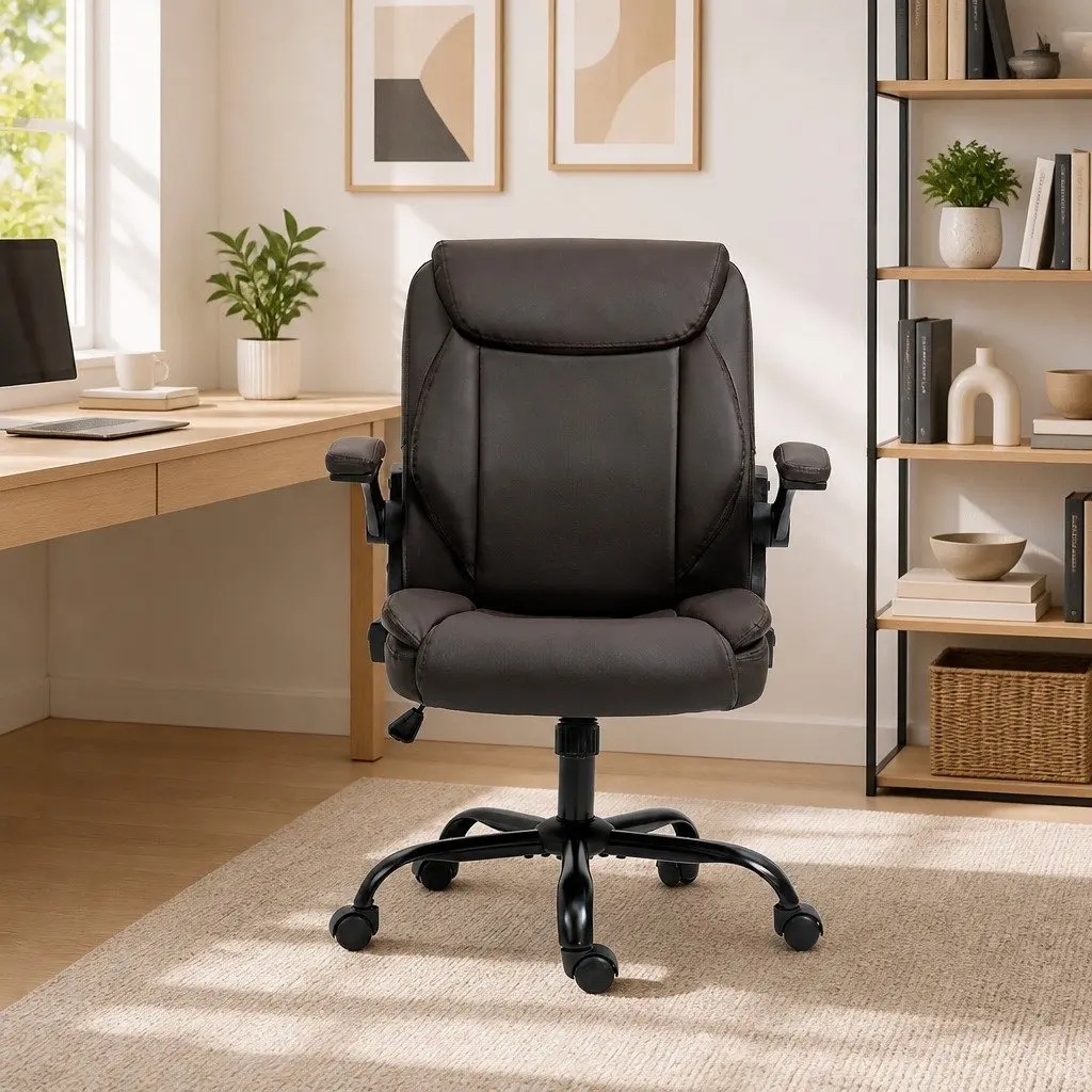 Executive Office Chair Mid Back Brown Swivel Desk Seat Height Adjustable Tilt