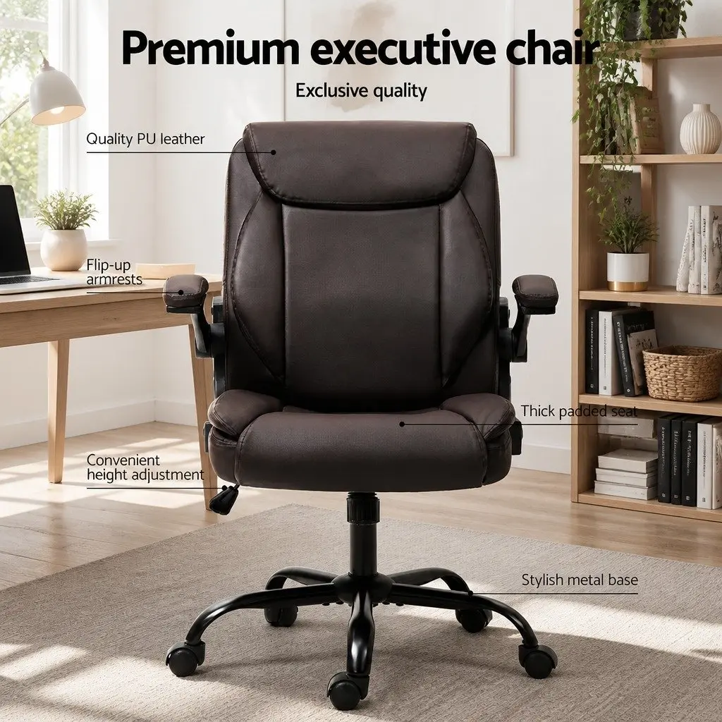 Executive Office Chair Mid Back Brown Swivel Desk Seat Height Adjustable Tilt