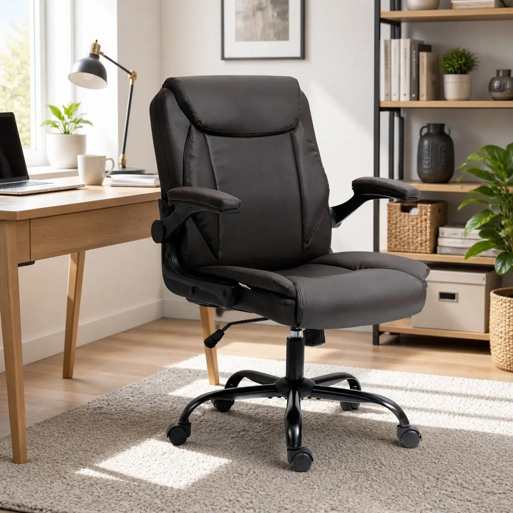 Executive Office Chair Mid Back Brown Swivel Desk Seat Height Adjustable Tilt