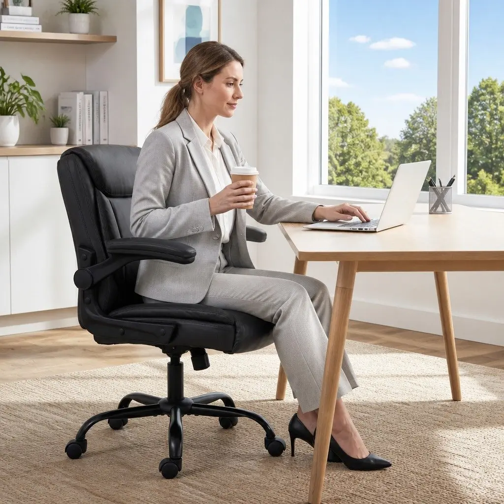 Executive Office Chair Mid Back Brown Swivel Desk Seat Height Adjustable Tilt