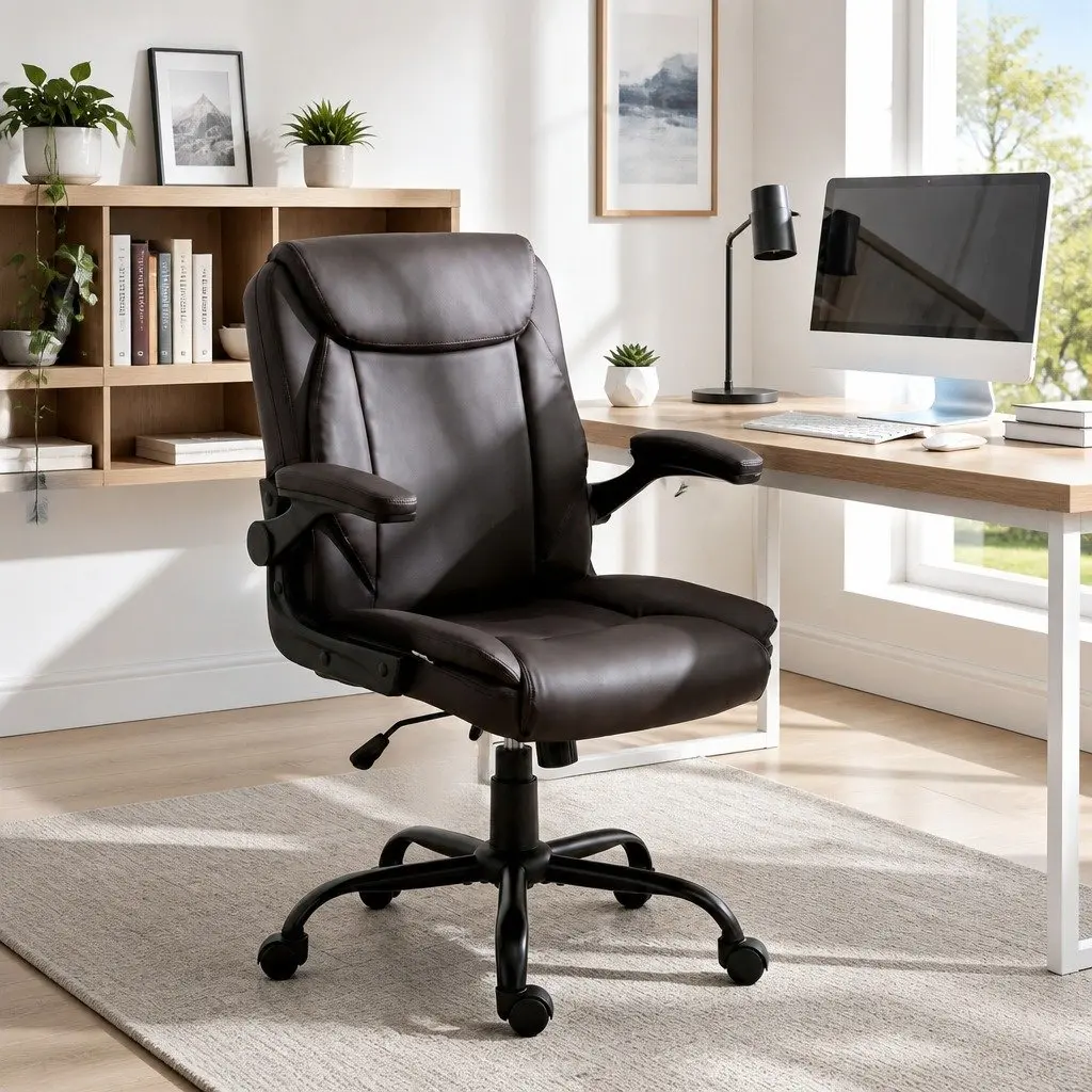 Executive Office Chair Mid Back Brown Swivel Desk Seat Height Adjustable Tilt
