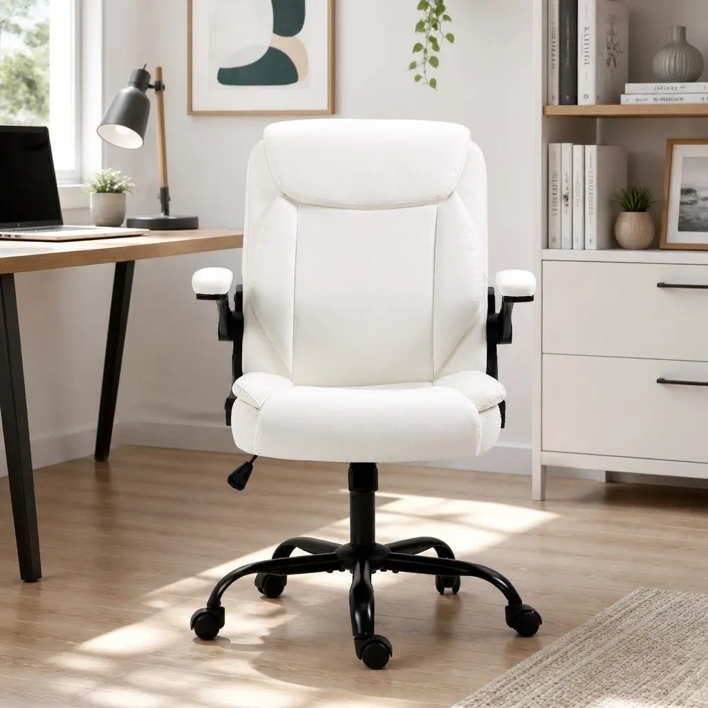Mid Back Executive Office Chair in White with Foam Padding