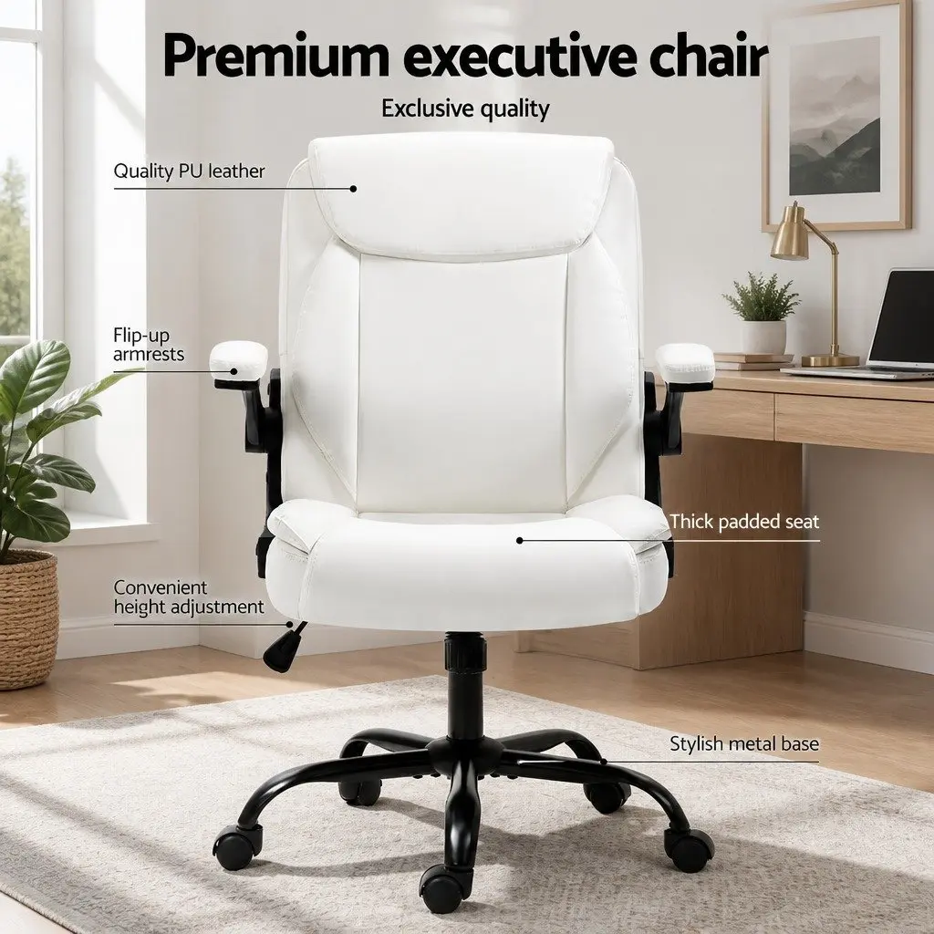 Mid Back Executive Office Chair in White with Foam Padding