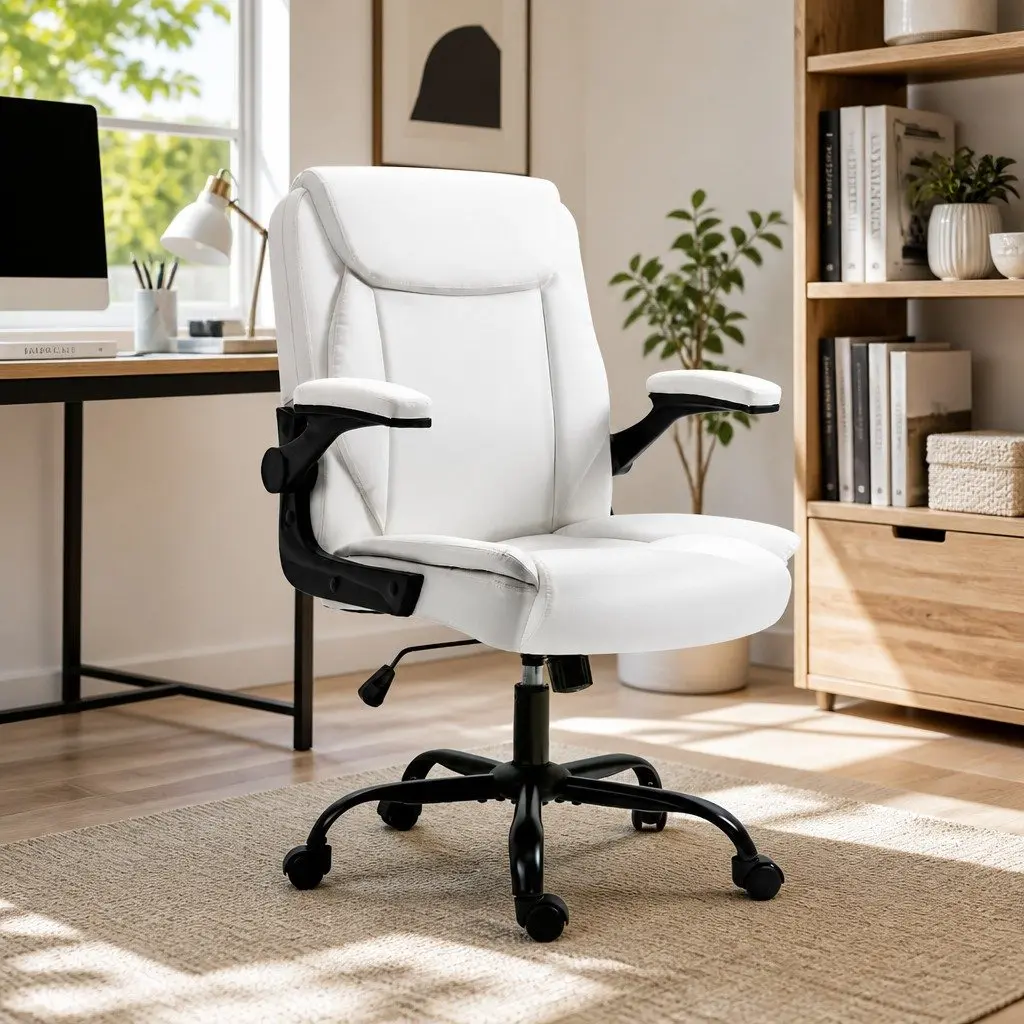 Mid Back Executive Office Chair in White with Foam Padding