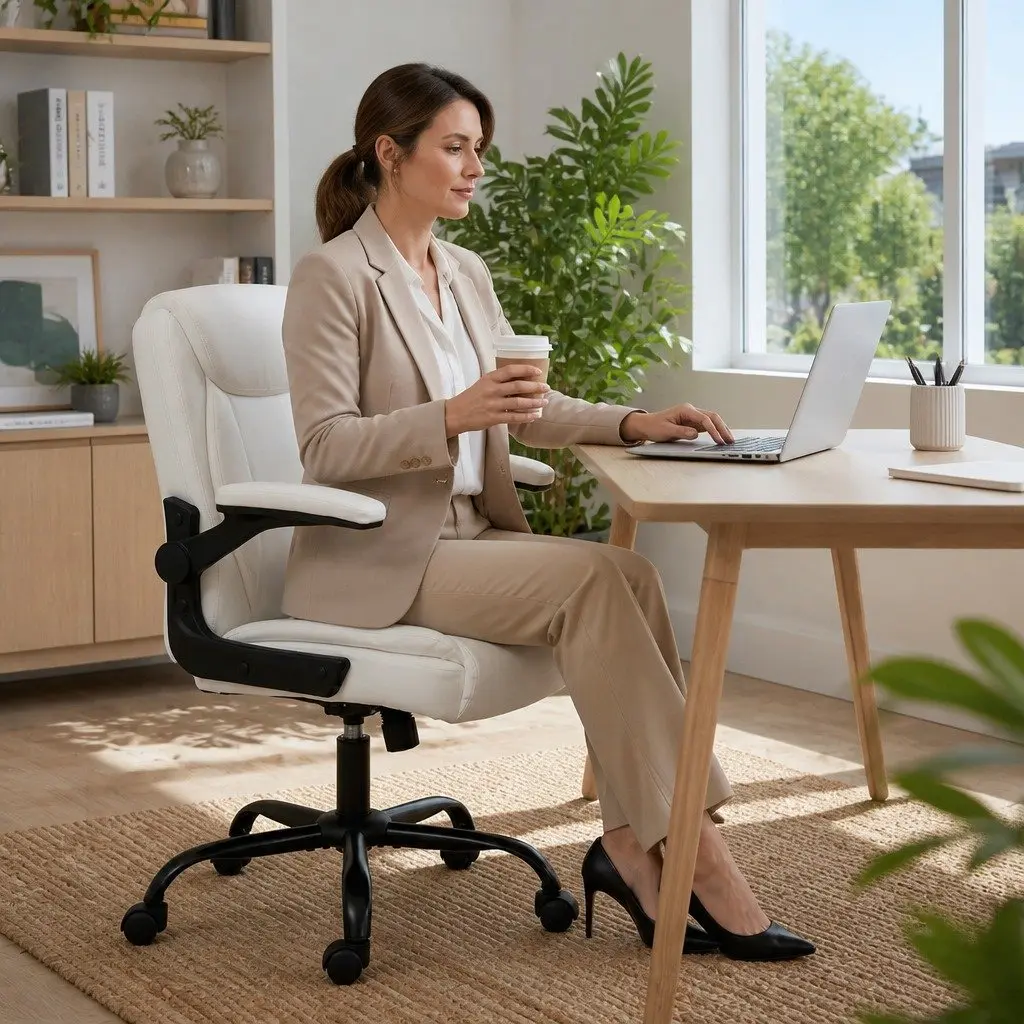 Mid Back Executive Office Chair in White with Foam Padding