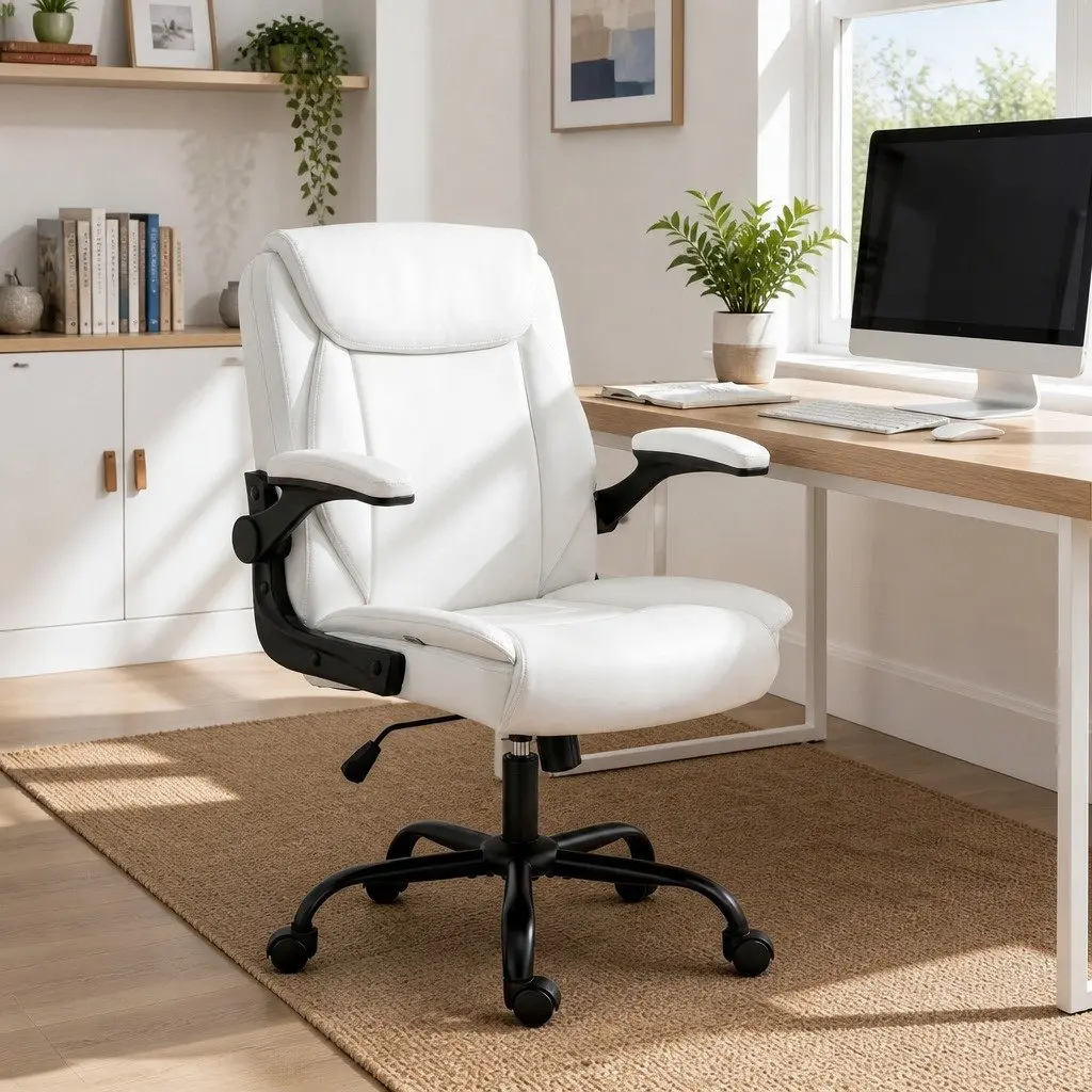 Mid Back Executive Office Chair in White with Foam Padding