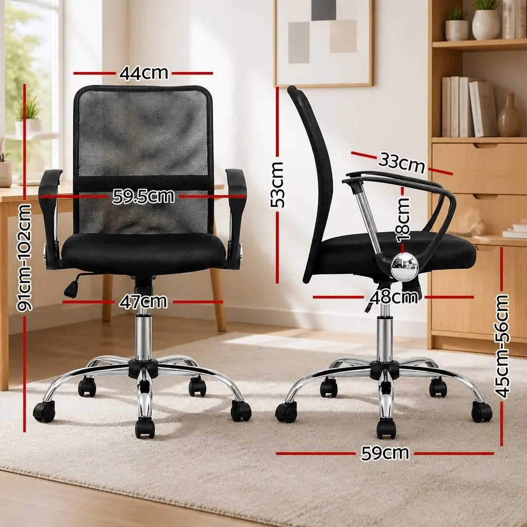 Mesh Office Chair Mid Back Black 360° Rotatable Tilt Height Adjustable