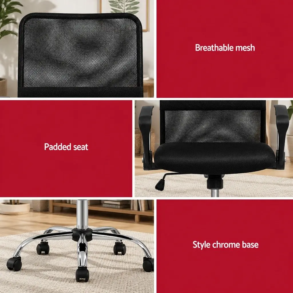 Mesh Office Chair Mid Back Black 360° Rotatable Tilt Height Adjustable