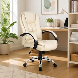 Beige Executive Office Chair with High Back and Tilt