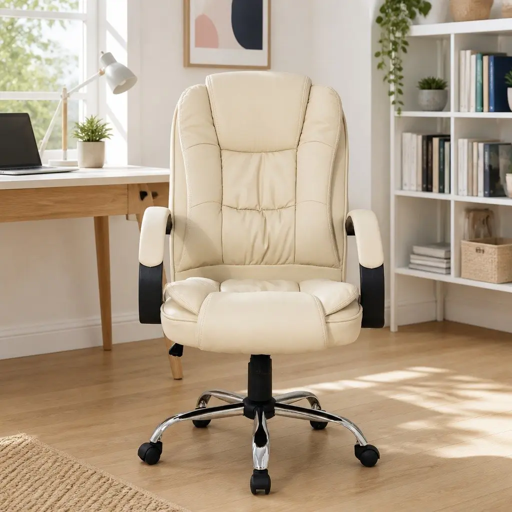 Executive Office Chair High Back Beige PU Synthetic Leather