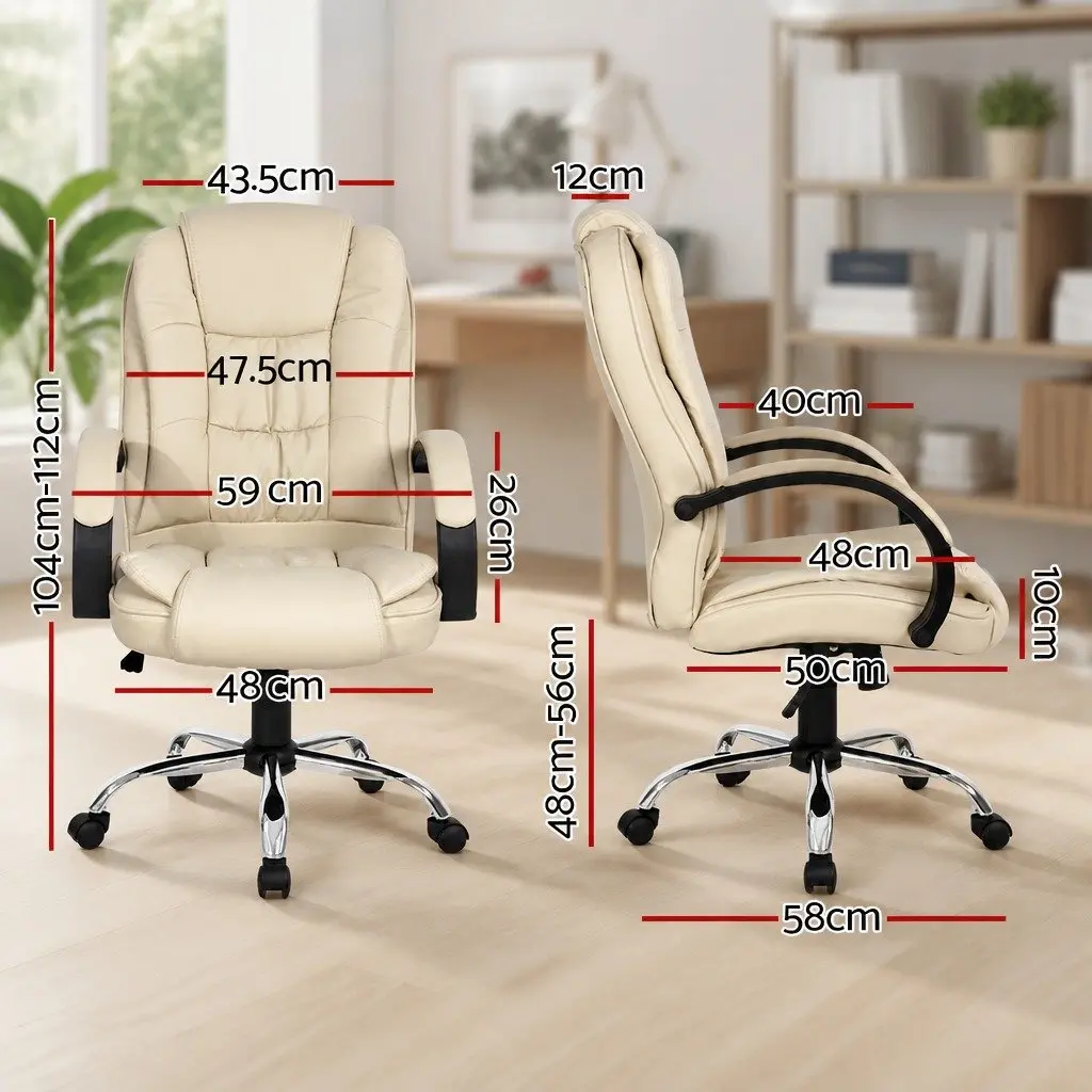 Executive Office Chair High Back Beige PU Synthetic Leather