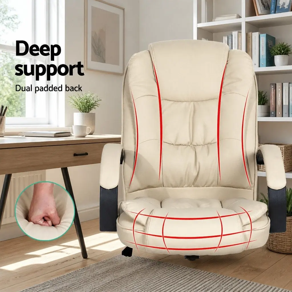 Executive Office Chair High Back Beige PU Synthetic Leather