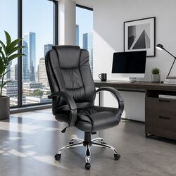 High Back Executive Office Chair in Black PU Leather