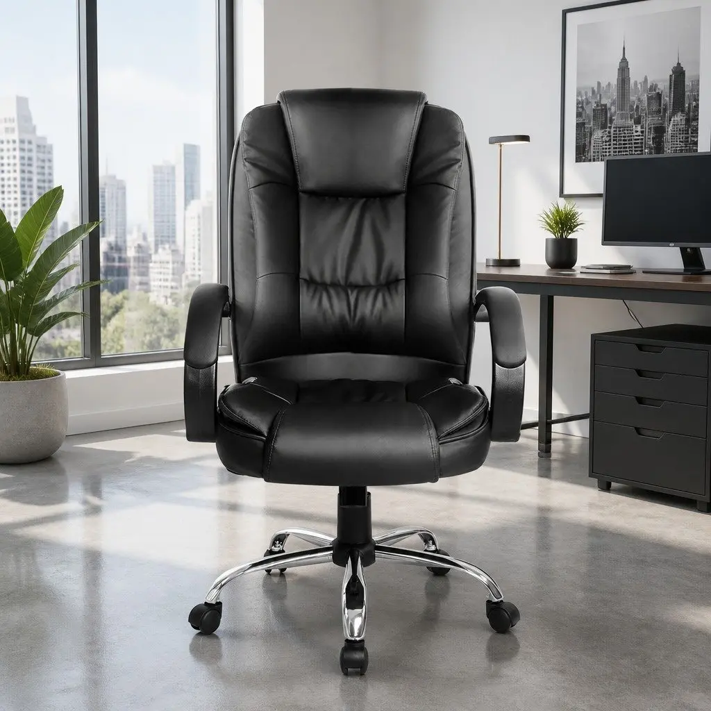 High Back Executive Office Chair in Black PU Leather