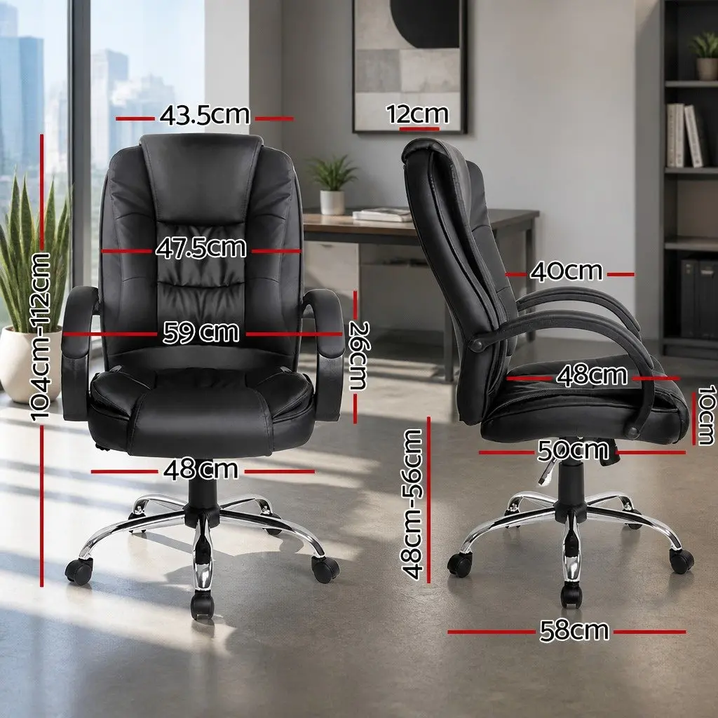 High Back Executive Office Chair in Black PU Leather