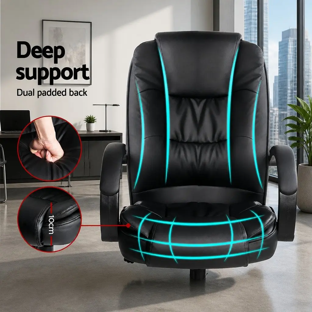 High Back Executive Office Chair in Black PU Leather