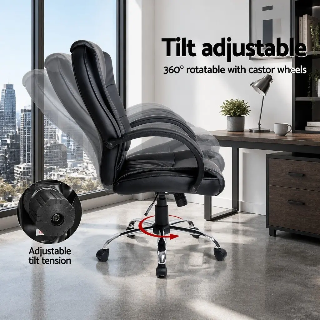 High Back Executive Office Chair in Black PU Leather
