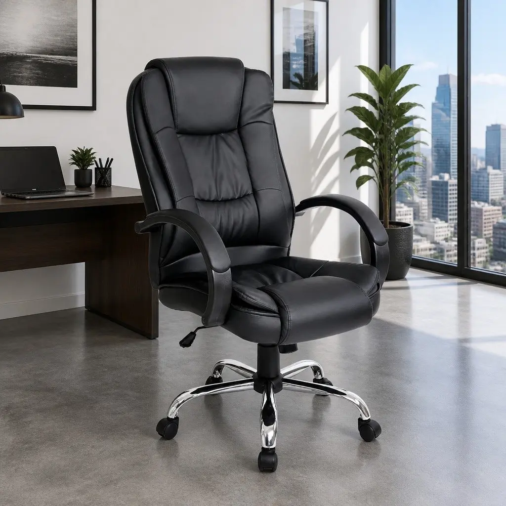 High Back Executive Office Chair in Black PU Leather