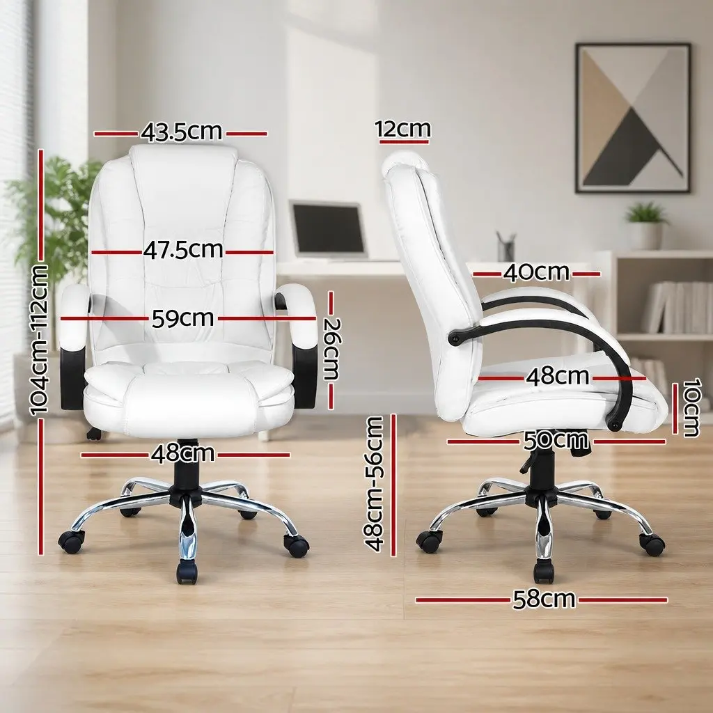 Executive Office Chair White High Back Tilt Swivel Padded Headrest Armrests