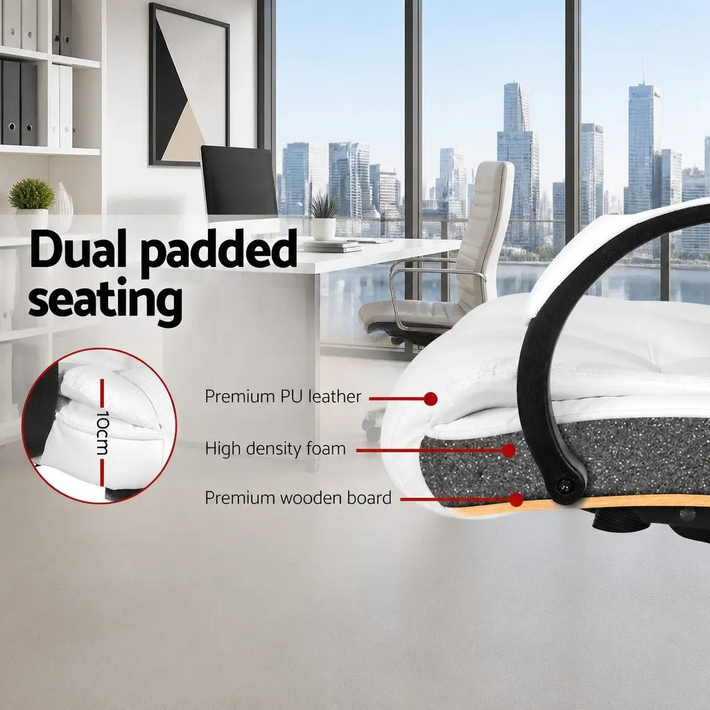 Executive Office Chair White High Back Tilt Swivel Padded Headrest Armrests