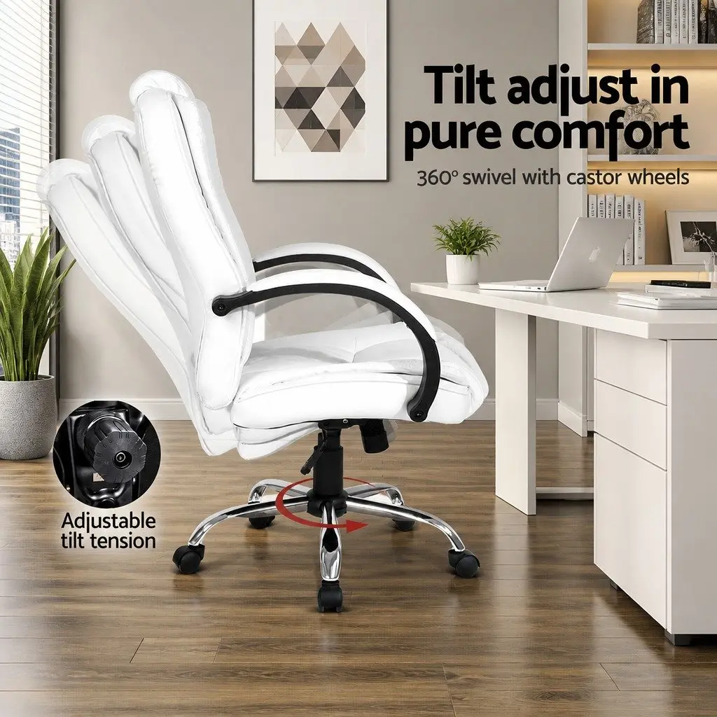 Executive Office Chair White High Back Tilt Swivel Padded Headrest Armrests