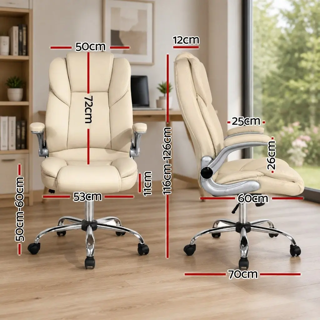 Beige PU Leather Executive Office Chair with Lumbar Support