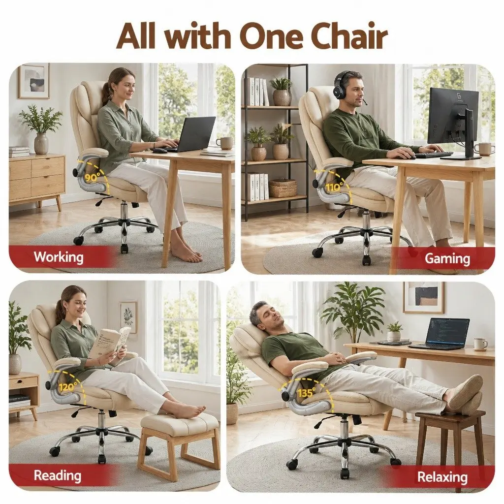 Beige PU Leather Executive Office Chair with Lumbar Support