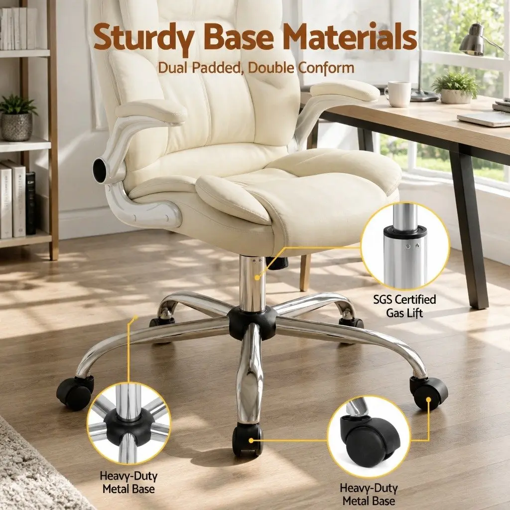 Beige PU Leather Executive Office Chair with Lumbar Support