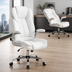 White Leather Executive Office Chair with High Back