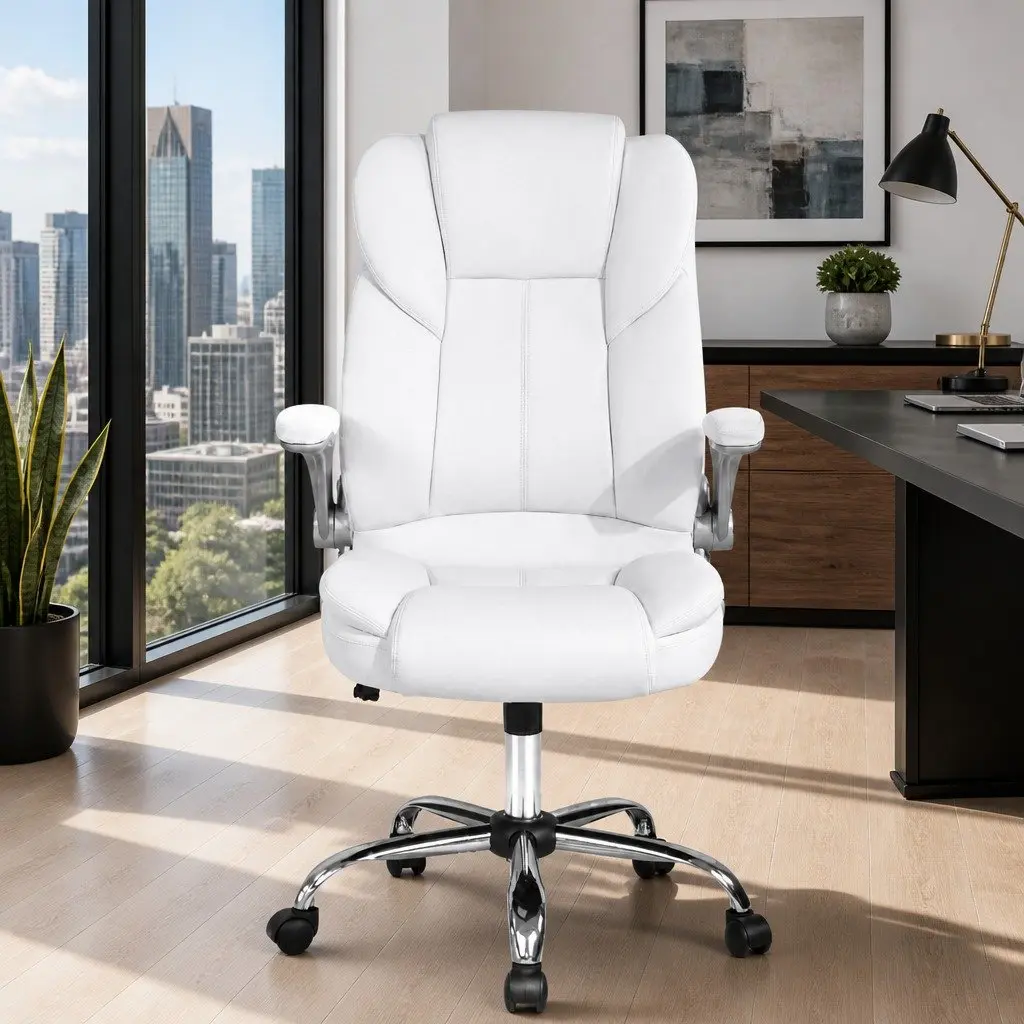 White Leather Executive Office Chair with High Back
